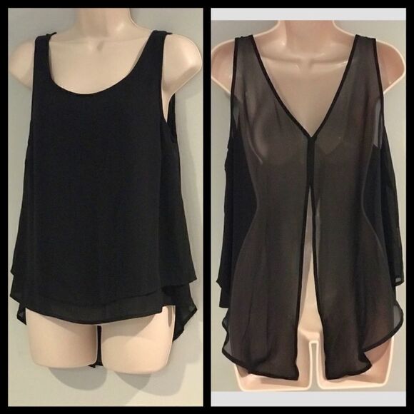 BCBGMAXAZRIA HI-LO SHEER OPEN BACK BLOUSE S - Picture 1 of 3